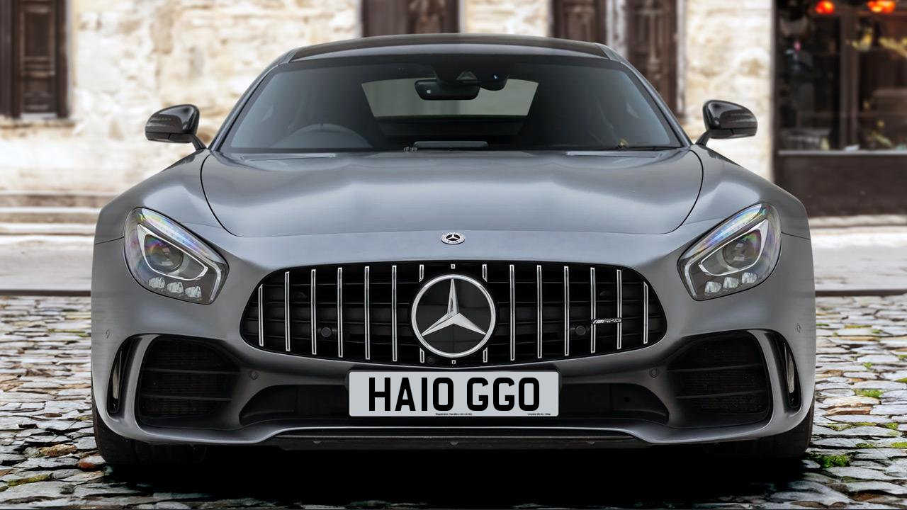 A Mercedes-Benz AMG GTR bearing the registration HA10 GGO